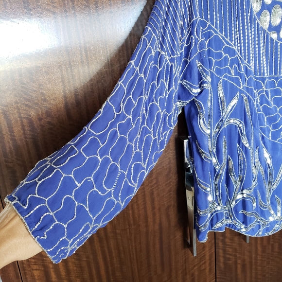 Vintage Neiman Marcus silk sequin beaded blouse - Picture 4 of 13